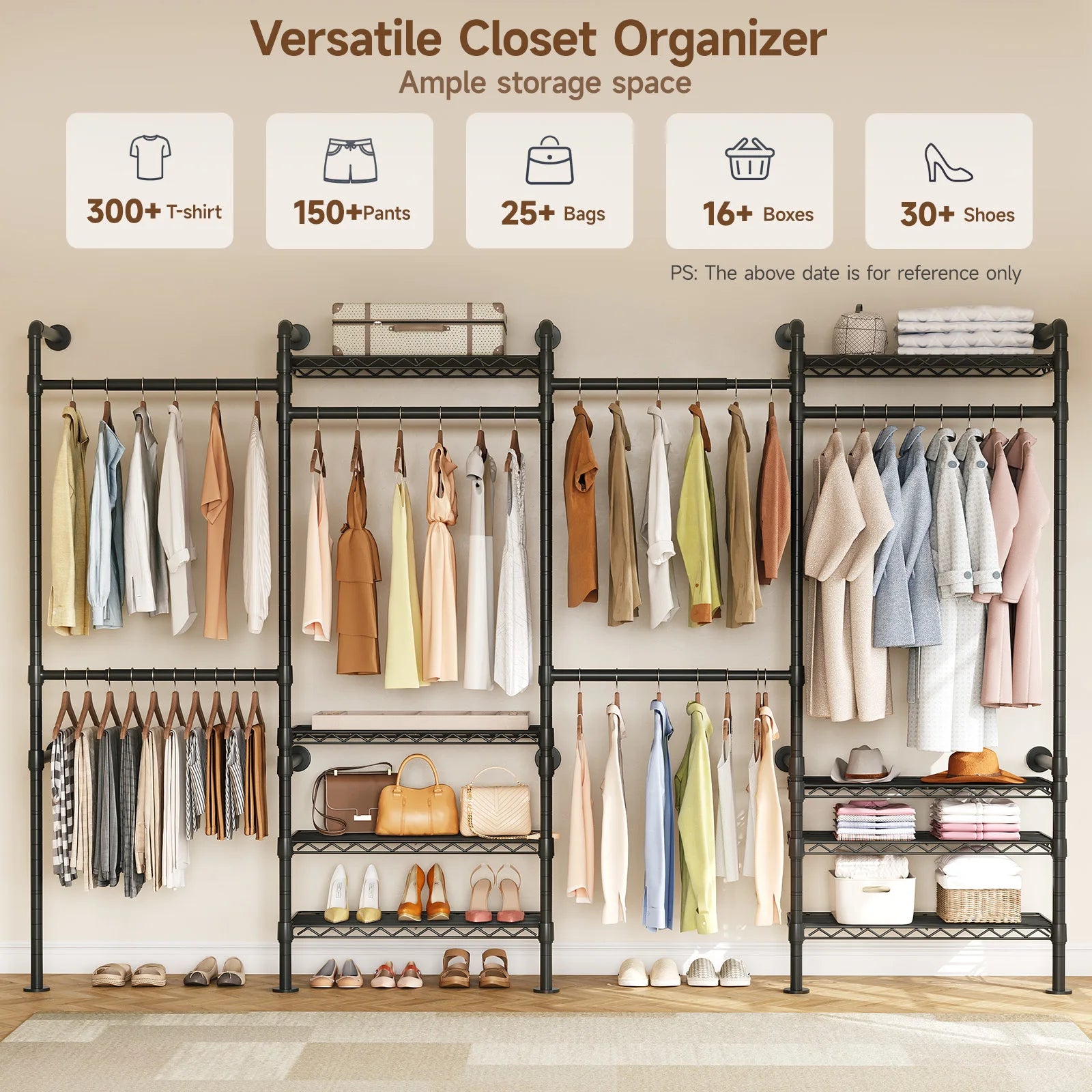 L4 Wall Mounted Industrial Pipe Clothes Rack, Closet Organizer System with Rods Expandable, Clothing Rack, Corner Garment Rack