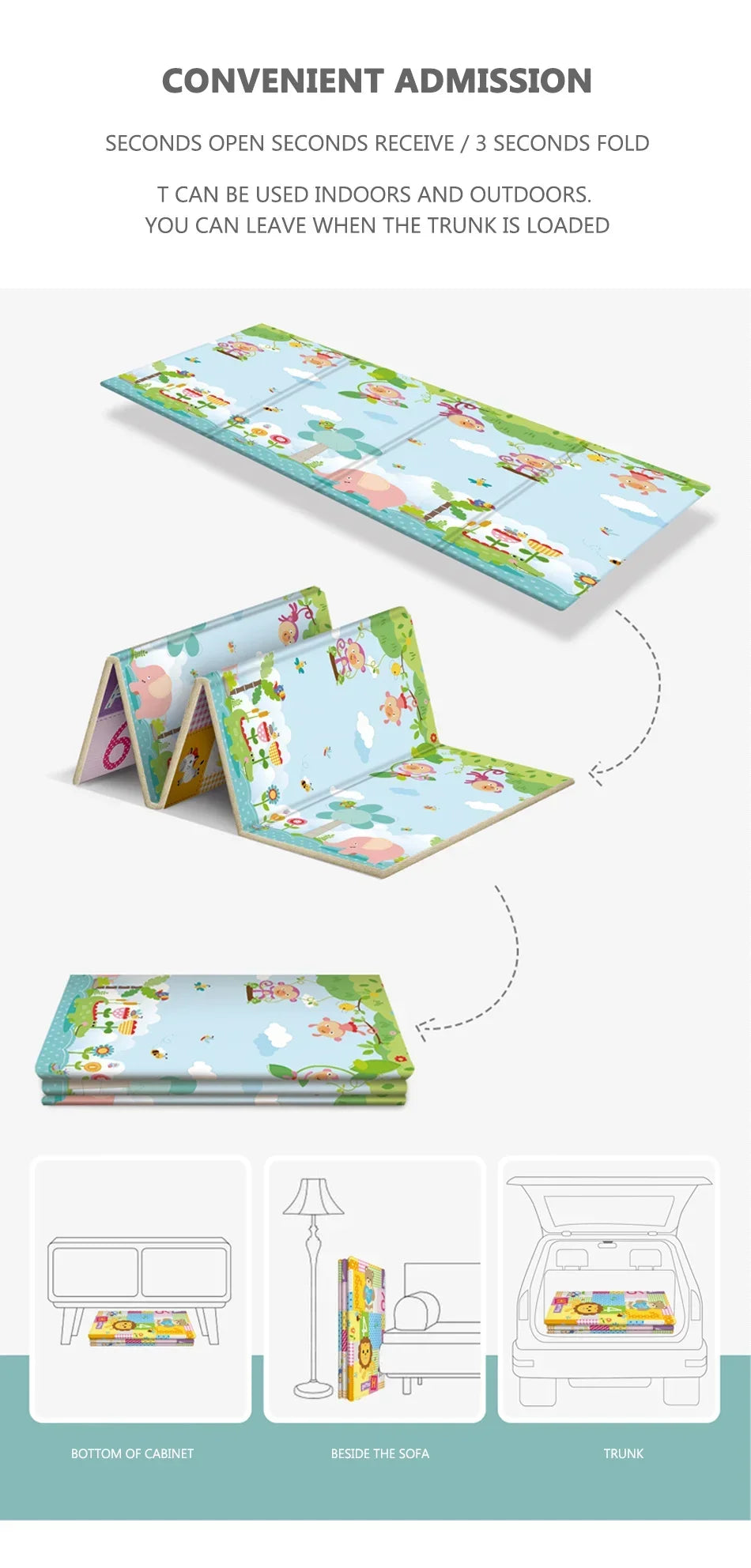 Foldable Baby Play Mat Children's Double-sided Pattern Protection Non-slip Activity Carpet Children's Educational Activity Mat by Smarsty