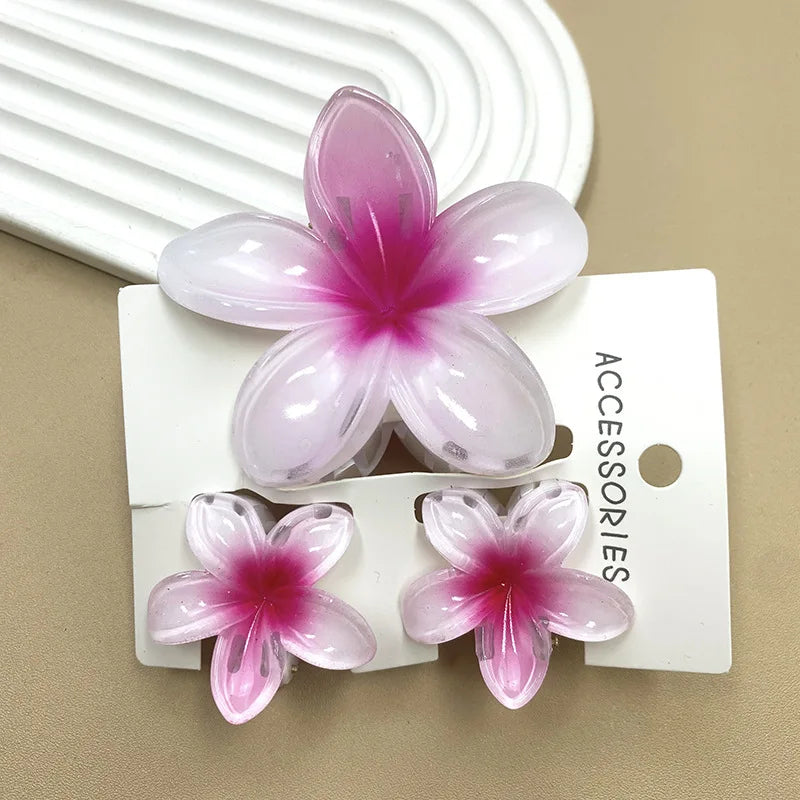 Bohemian Plumeria Hair Claw Clips Set Lightweight Beach - Smarsty