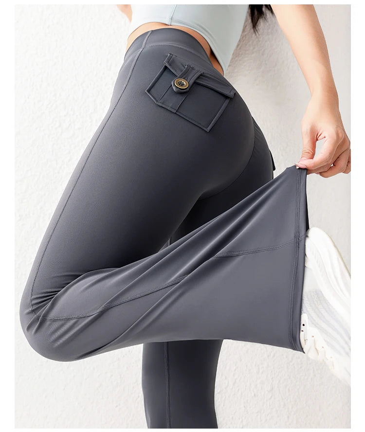 Solid Color Butt Lifting Gym Fitness Pants High Waist Flared Yoga Leggings for Women - Smarsty