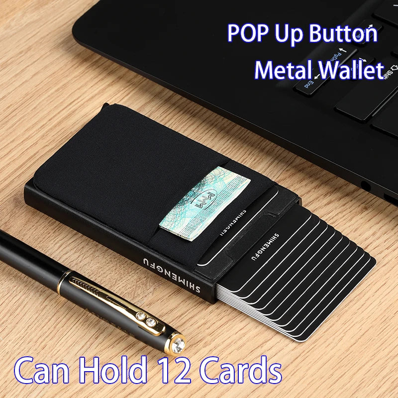 Pop-Up Card Holder RFID Protection Slim Aluminum Men Wallet Elasticity Back Pouch ID Credit Case Travel Cardholder Women Purse - Smarsty