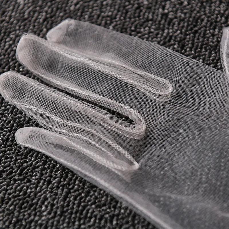 Women Lace Tulle Gloves Stretchy Full Finger Wedding Gloves - Smarsty