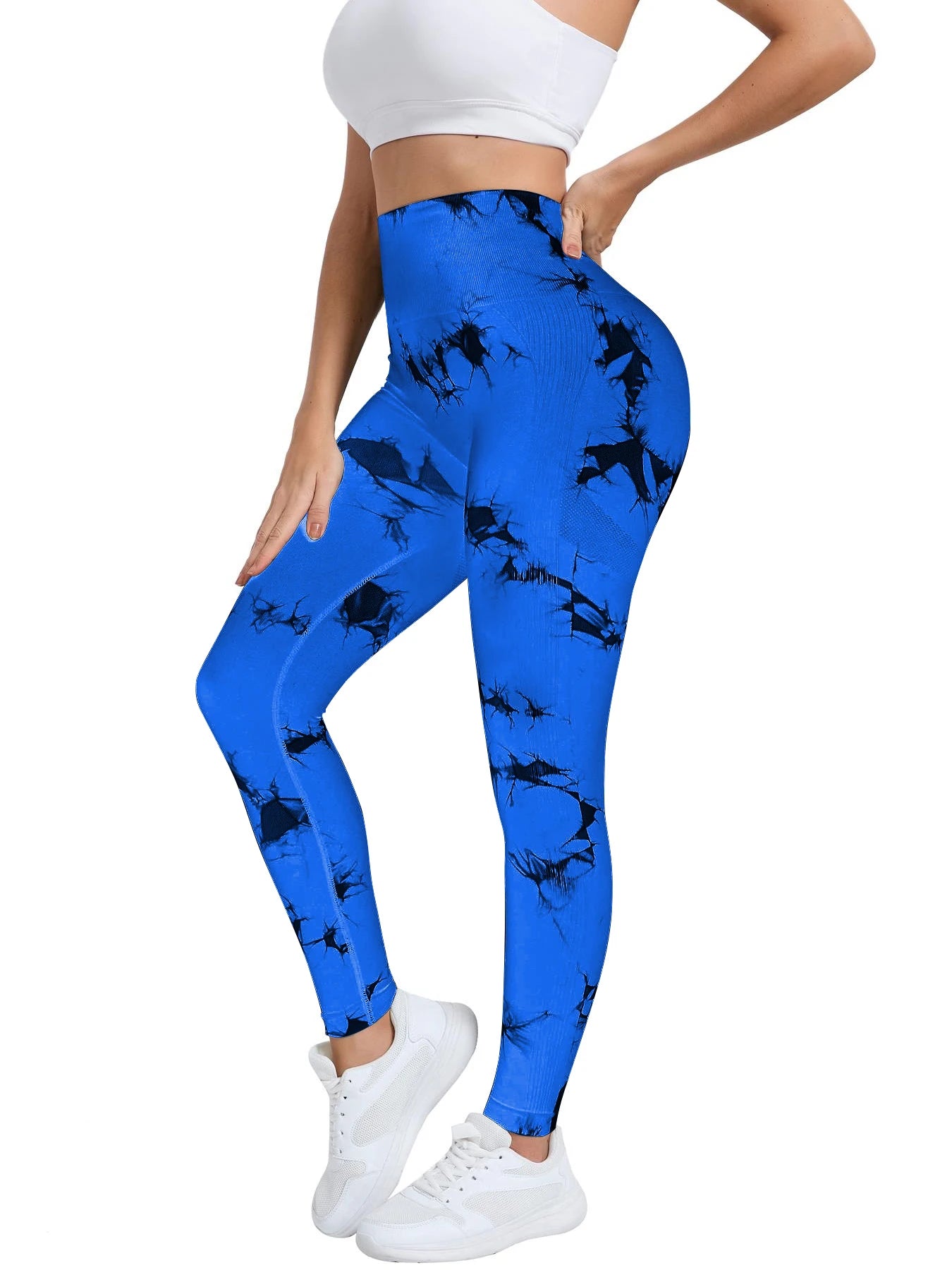 New Women's Peach Tie-dye High-Waist Yoga Pants Abdominal Lifting Gluteal Fitness Seamless Sports Tight Long Fitness Leggings - Smarsty