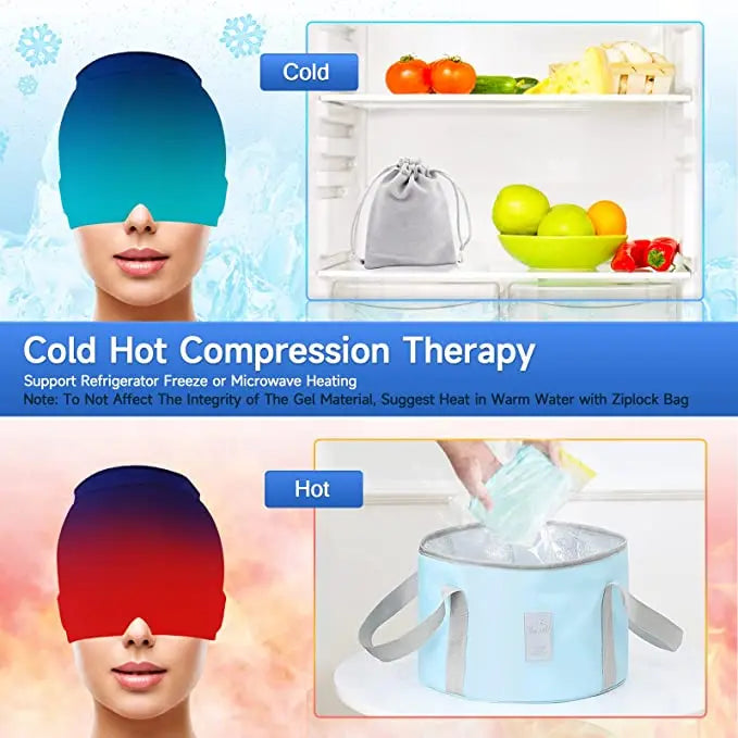 Gel Hot Cold Therapy Headache Migraine Relief Cap For Chemo,Sinus,Neck Wearable Therapy Wrap Stress Pressure Pain Relief Massage