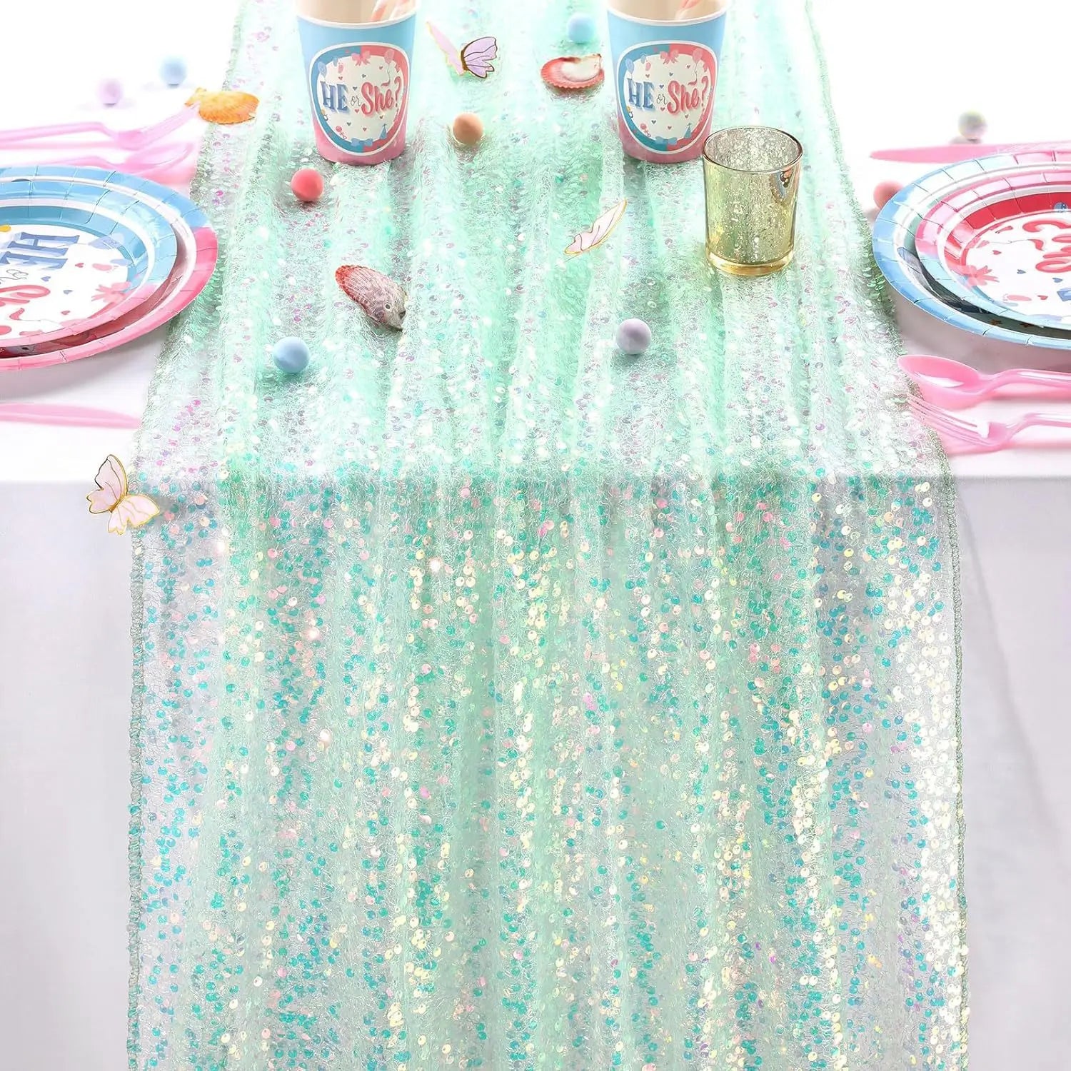 Glitter Iridescent Sequin Table Runner for Elegant Events - Smarsty