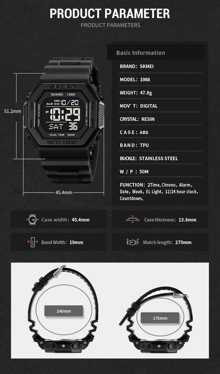 Skmei 1988 Waterproof Digital Sport Watch for Men - Smarsty