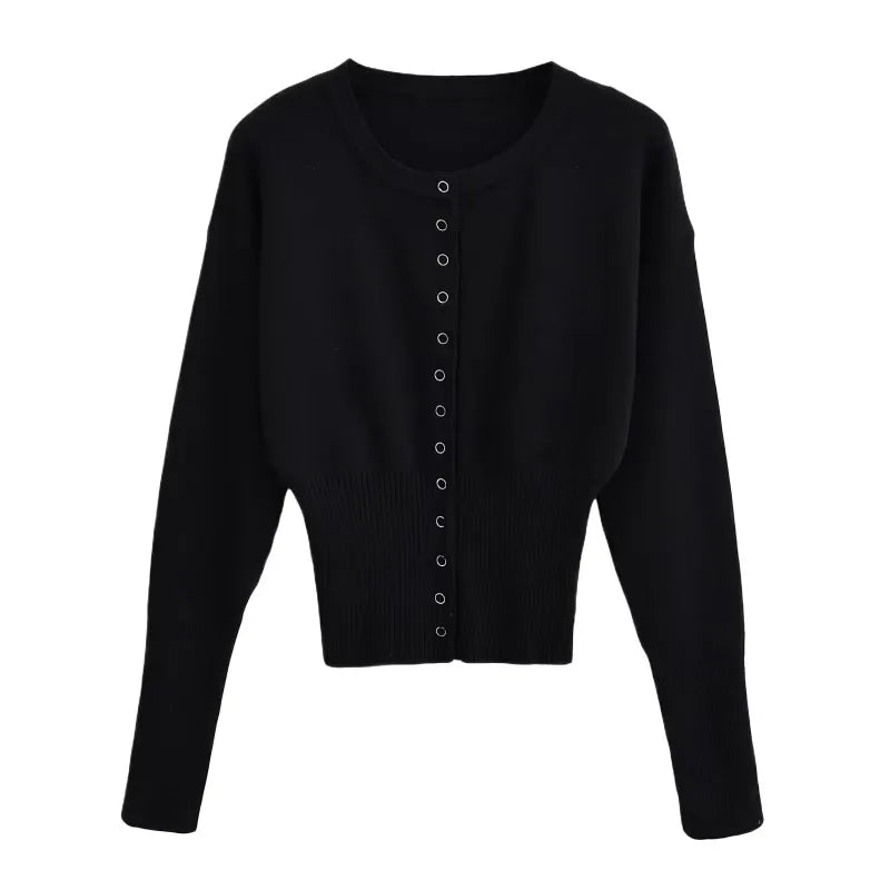 Tossy Autumn Fashion Knitwear Cardigan Top Women's Ribbed Patchwork Slim Casual Cropped Inner Top Women's Knit Cardigan Outwear - Smarsty
