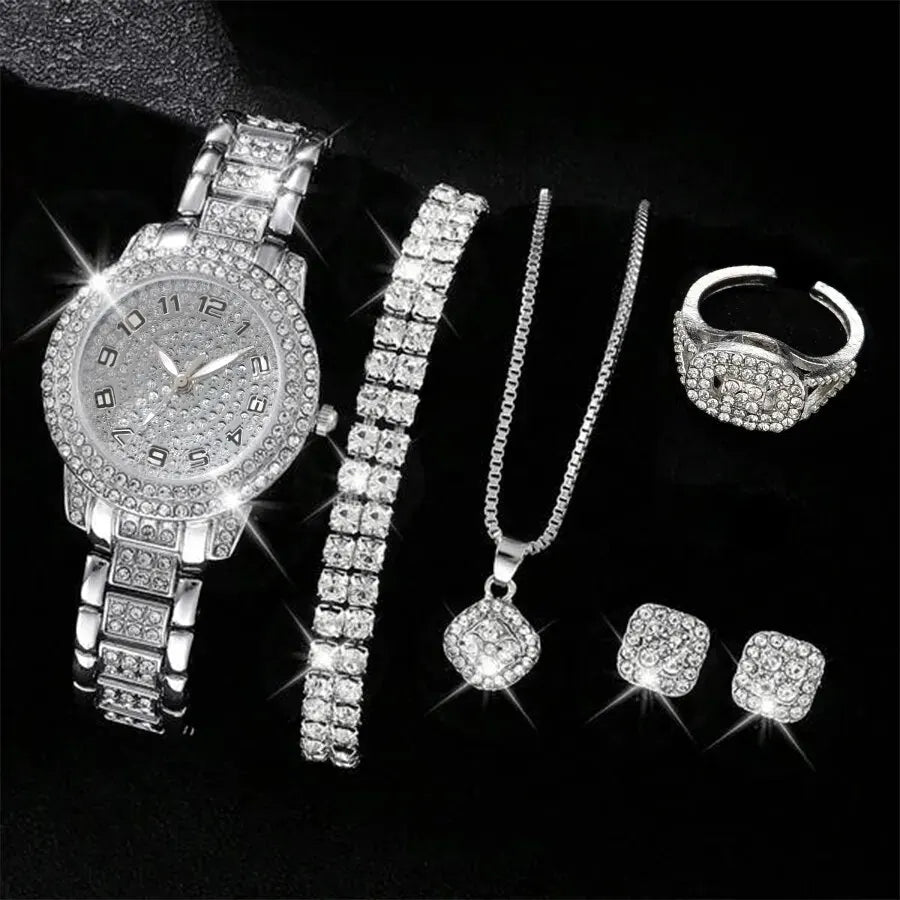 Luxury Women Alloy Watch Set with Elegant Crystals - Smarsty