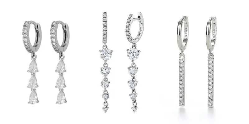 925 Sterling Silver Hoop Earrings White Crystal Luxury - Smarsty