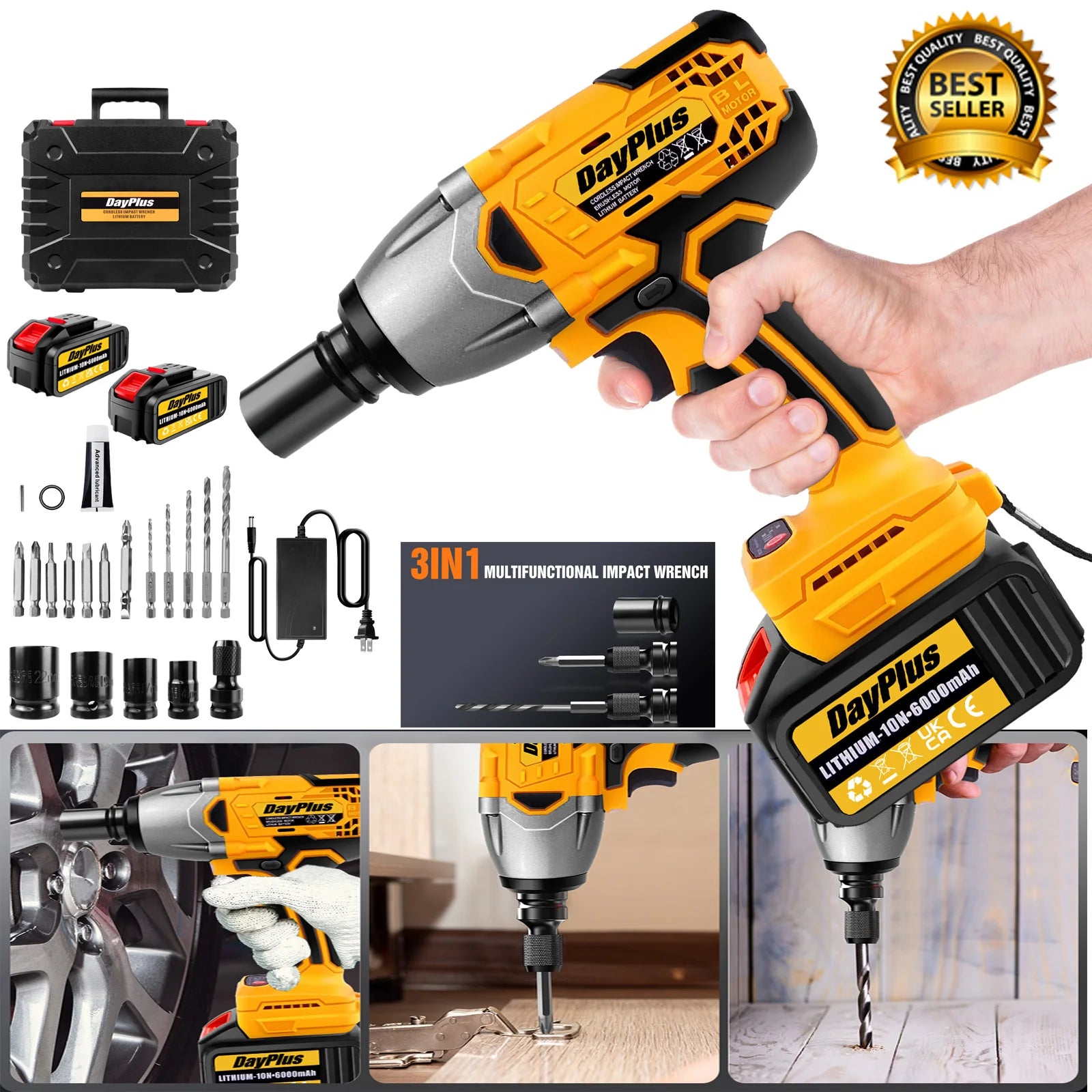 DayPlus 1500Nm Brushless Cordless Impact Wrench - Smarsty