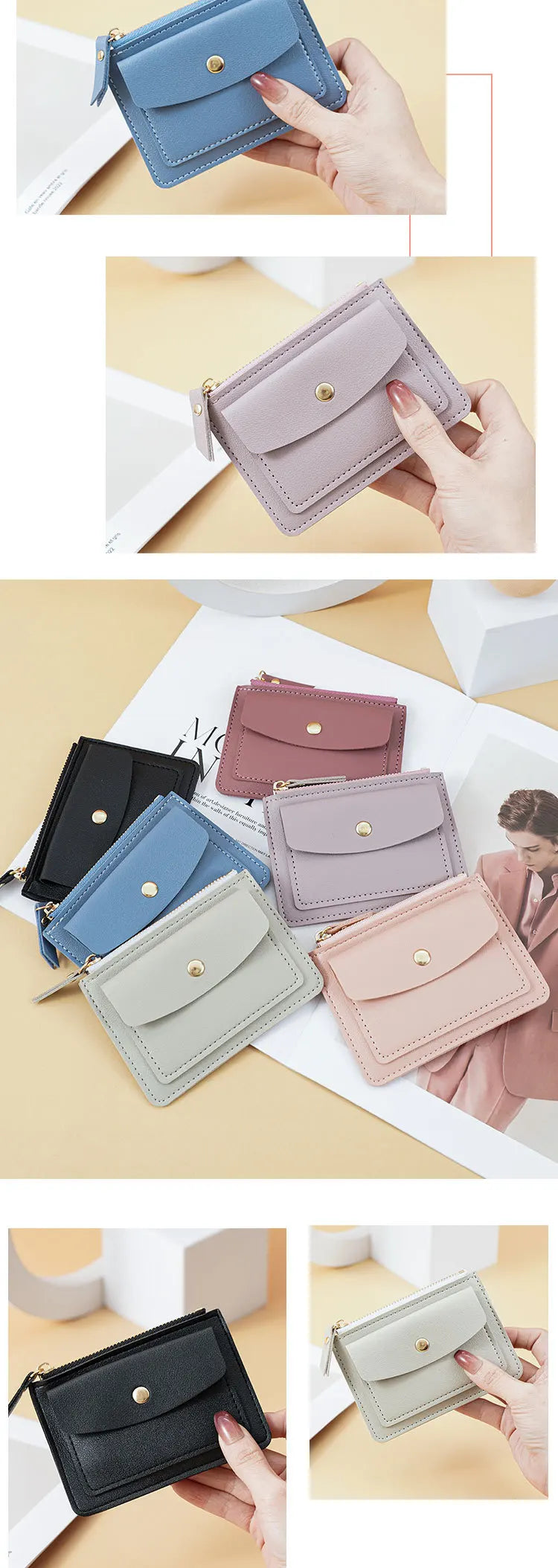 Women Simple Wallet Female PU Leather Purse Mini Zipper Solid Multi-Card Holder Coin Short Wallets Slim Small Wallet Zipper Hasp
