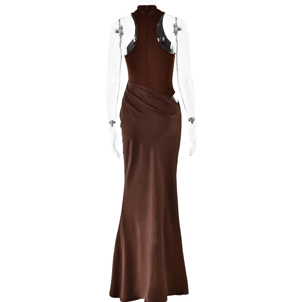 JULISSA MO Satin Sexy Hollow Out Women Maxi Dress Black Sleeveless High Waist Dress Female Autumn Skinny Elegant Party Clubwear - Smarsty
