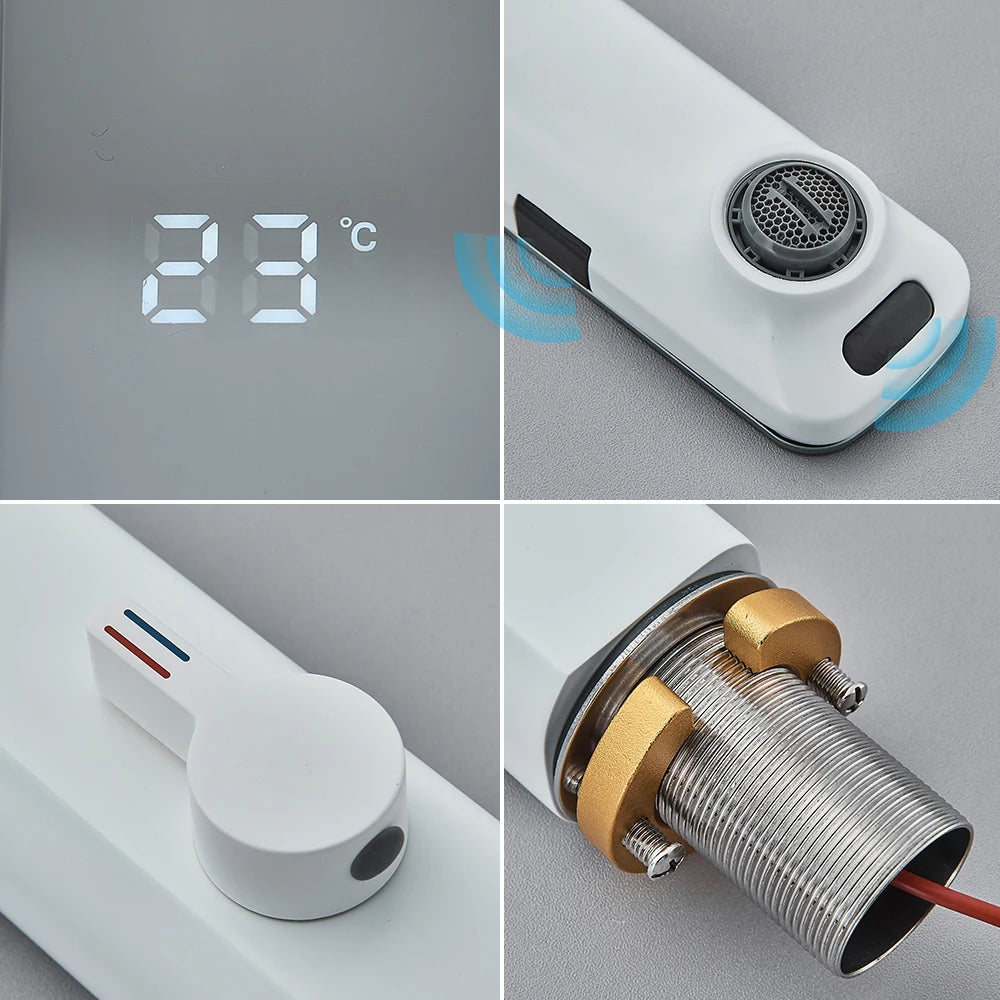 White Smart Sensor Basin Faucet with Digital Display - Smarsty