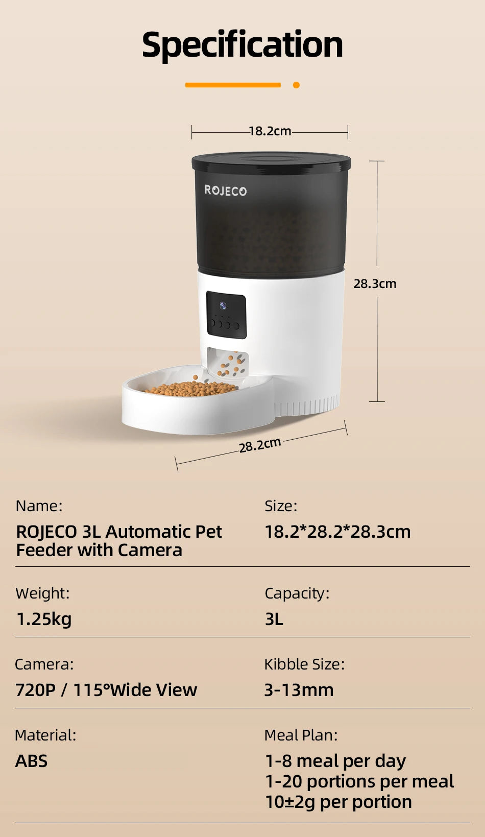 ROJECO 3L Automatic Pet Feeder With Remote Control - Smarsty