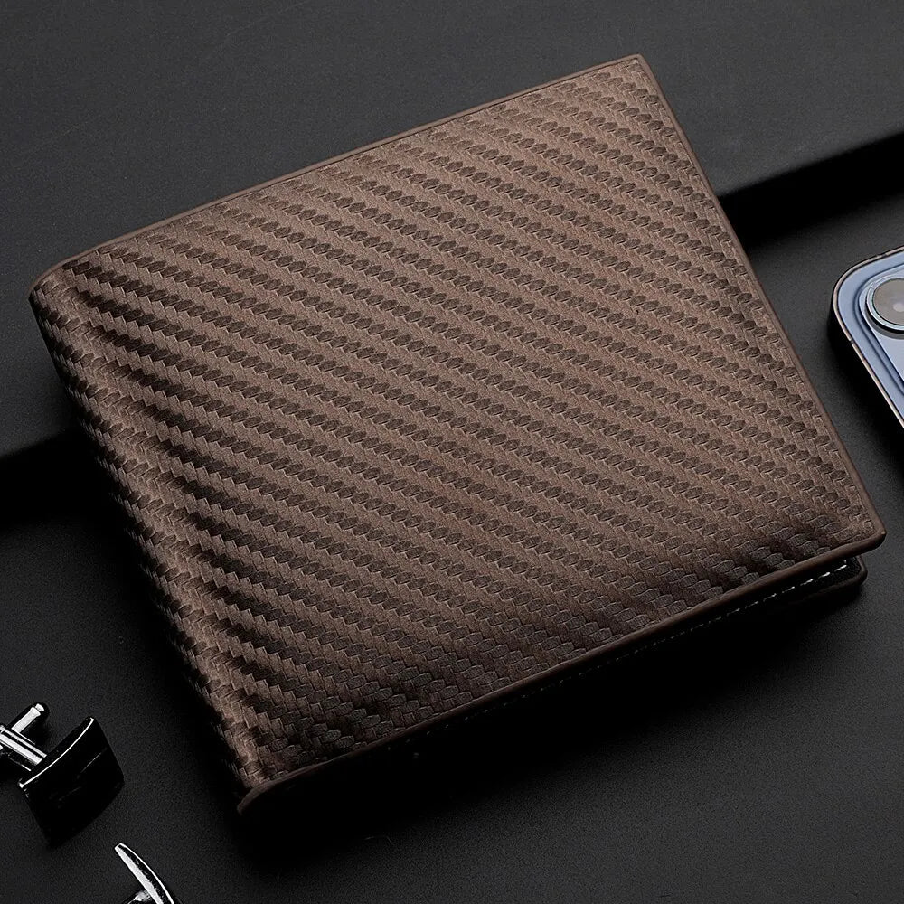 New Carbon Fiber Short Wallet Men's Card Bag Integrated Zipper Change Bag Holder - Smarsty