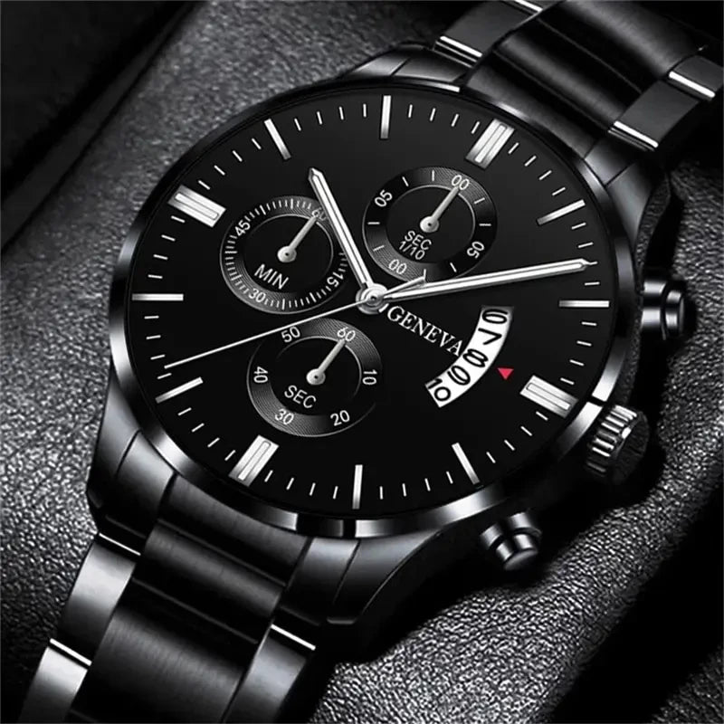 Luxury Black Stainless Steel Quartz Watch for Men - Smarsty