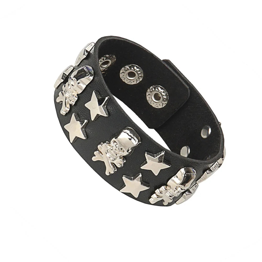 Punk Dark PU Chain Bracelet Multi Layered Fashion Jewelry - Smarsty