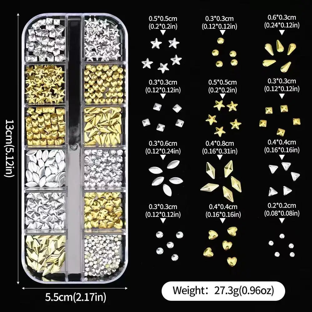 12 Grids Ocean Gold Nail Art Charms for Stunning Manicures - Smarsty