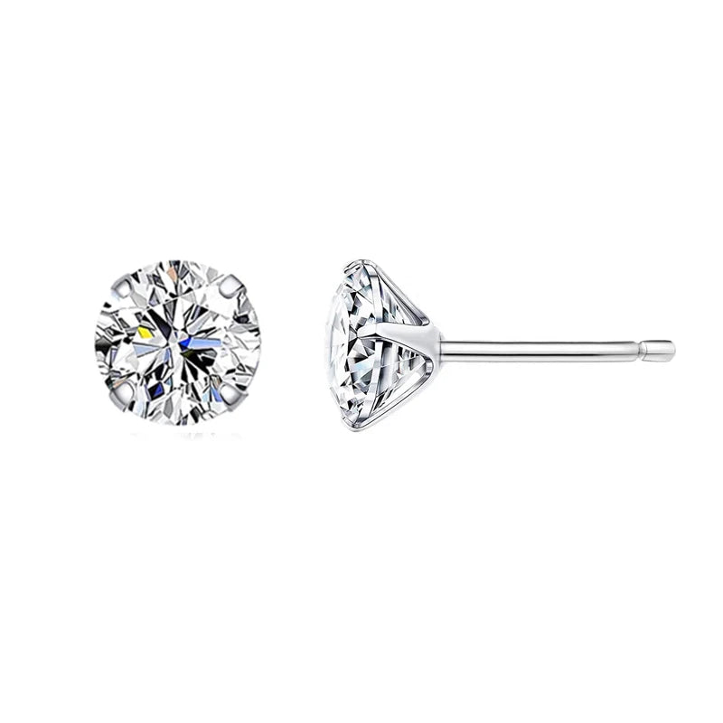 Bamoer CZ Stud Earrings 925 Sterling Silver Platinum Plated Round Cubic Zirconia Hypoallergenic Barbell Earrings 4-7mm - Smarsty
