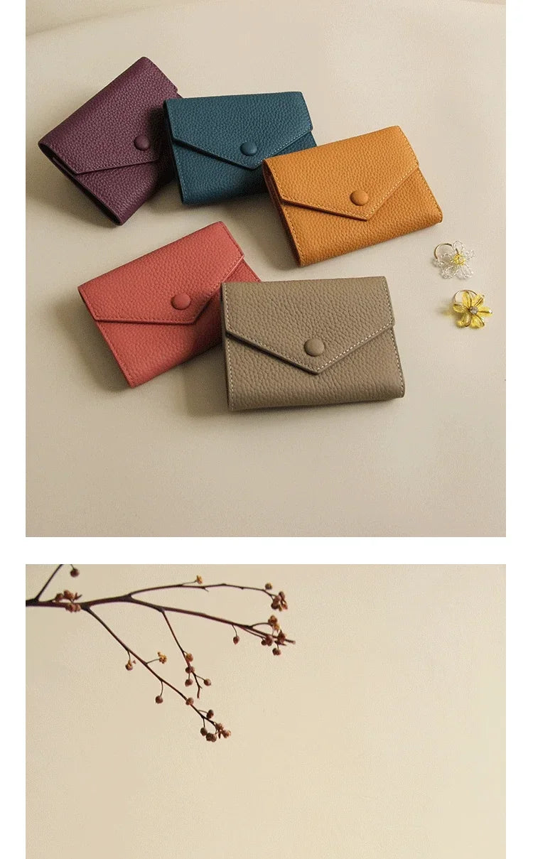 New PU Leather Small For Women Wallet Luxury Envelope Card Holder Brand Designer Multipurpose Zip Coin Cowhide Short Purse 2024