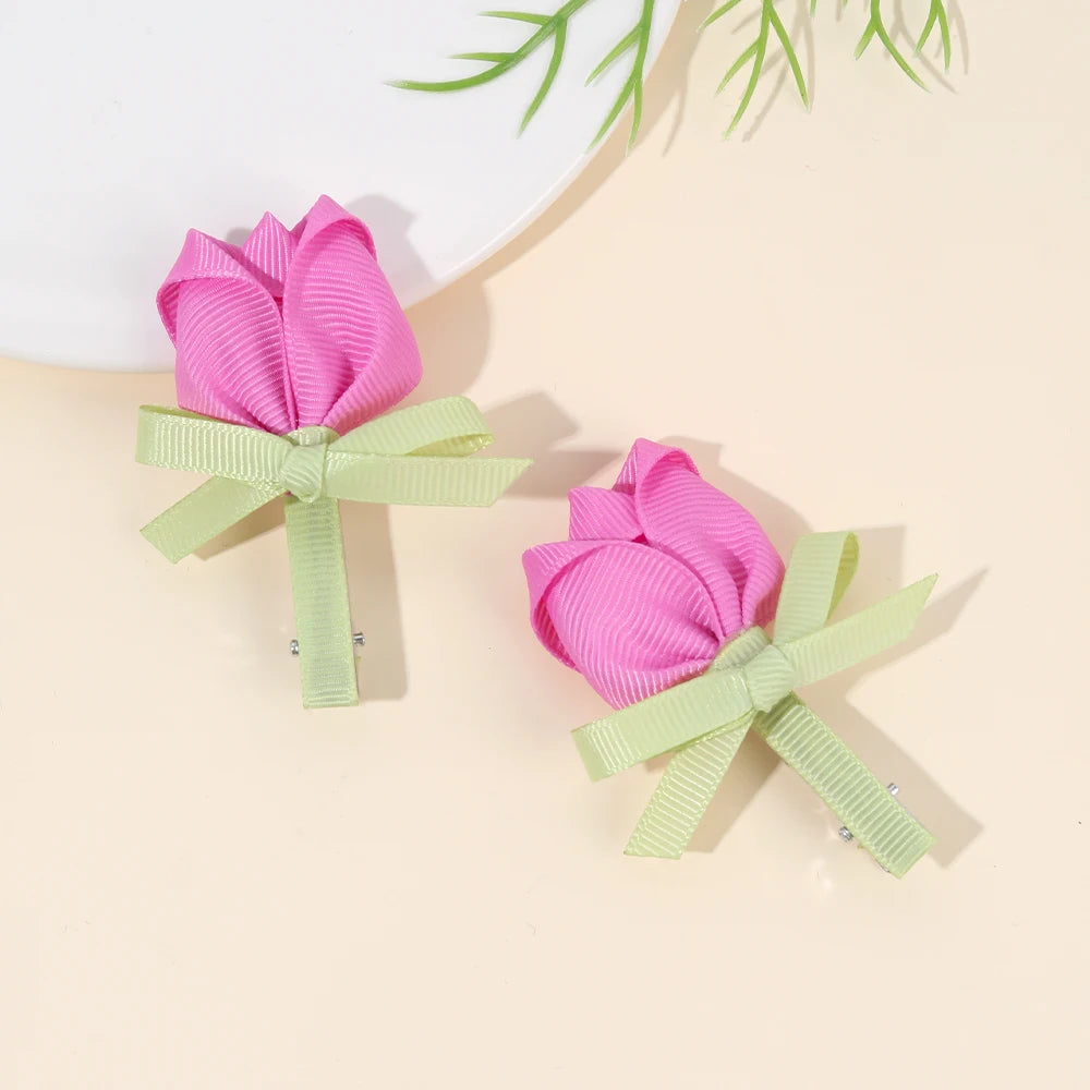 Pink Tulip Floral Hair Clips for Girls - Smarsty