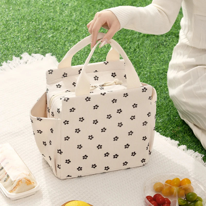 Corduroy Lunch Bag With Thermal Insulation Cooler Pack - Smarsty