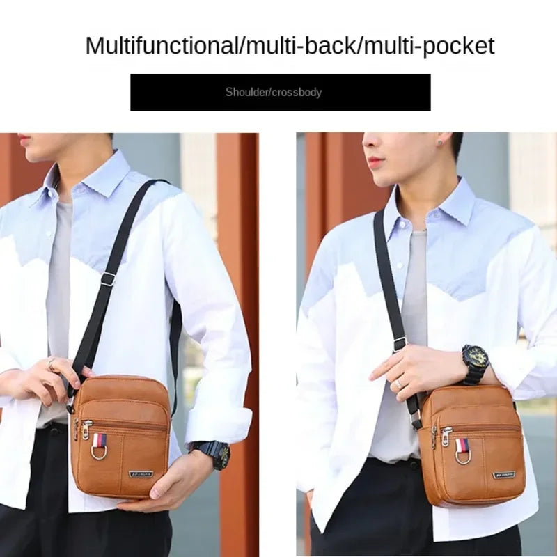 Mens PU Leather Shoulder Bag Large Capacity Crossbody - Smarsty