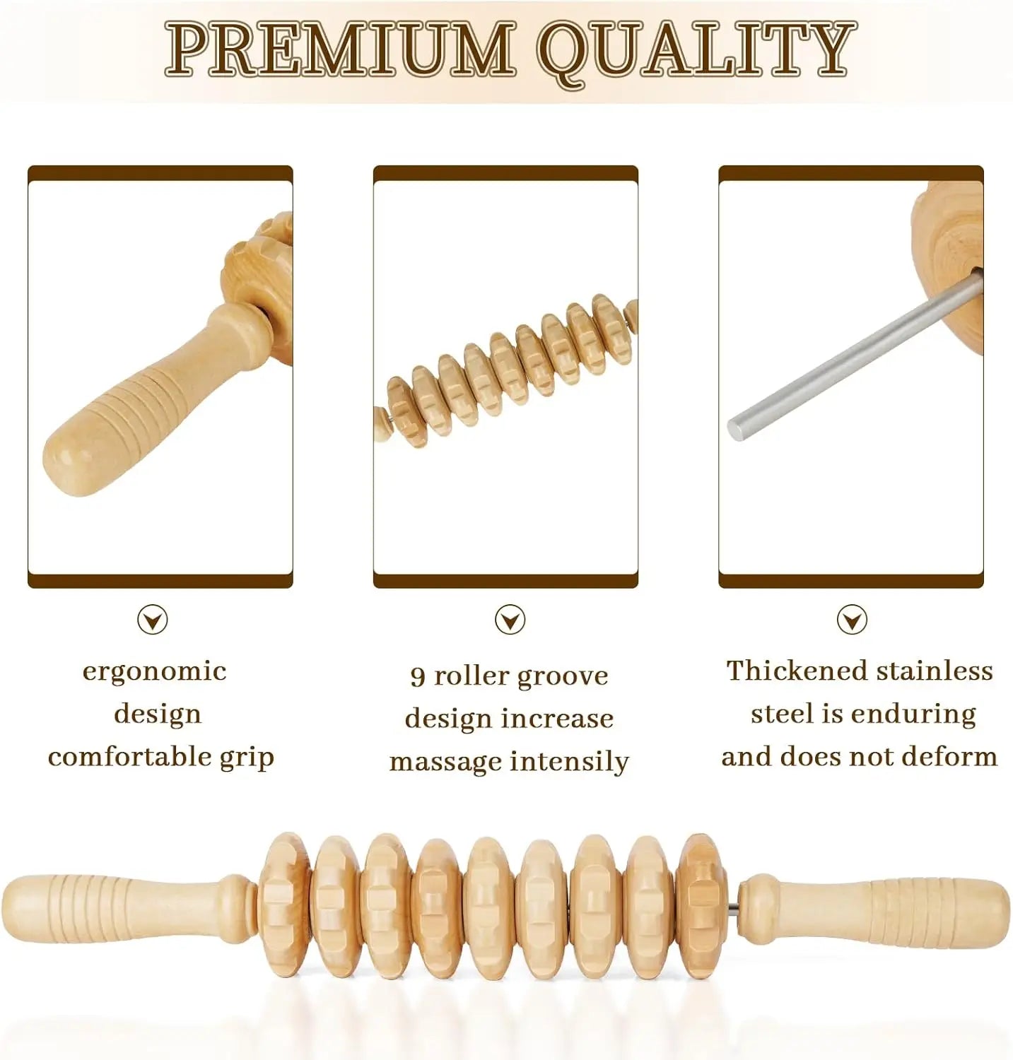 Wooden Massage Roller for Sore Muscle Relief and Circulation - Smarsty