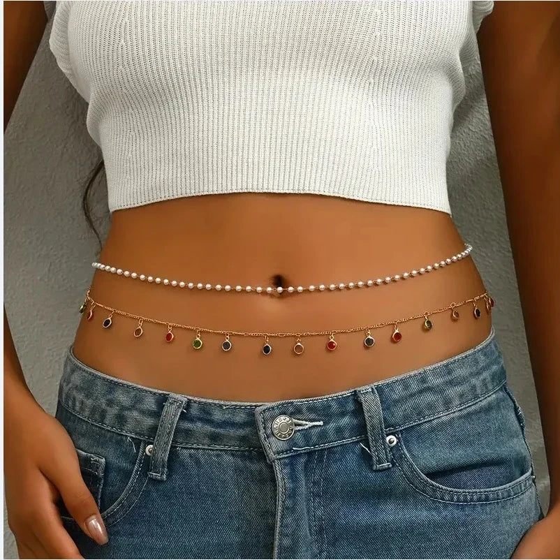 Beach Bikini Waist Chain with Rhinestone Pendant - Smarsty
