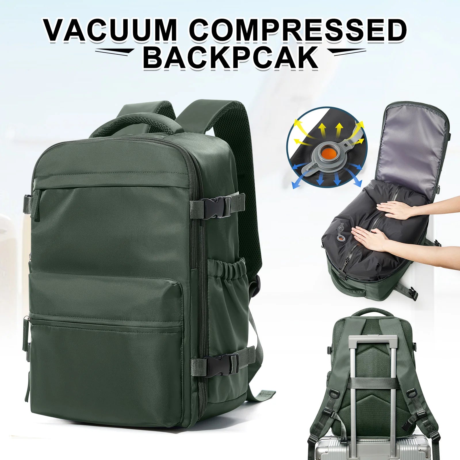 Fashion College Backpack Men Vacuum Compression Backpack, Women Men 15.6in Laptop Backpack Expand Hiking Vacuum Travel Backpack - Smarsty