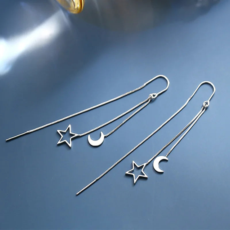 925 Sterling Silver Star Earrings with Tassel Design for Women - Smarsty