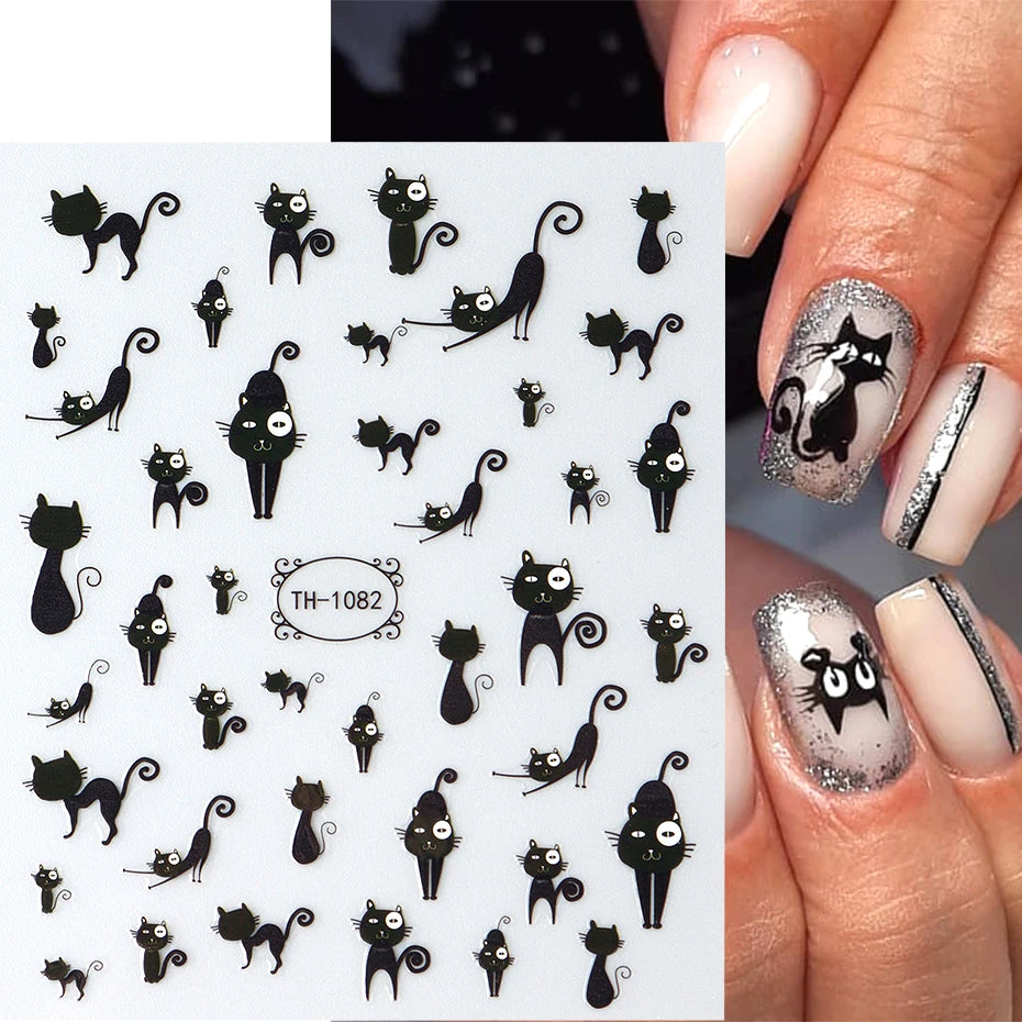Cute Black Cat Nail Stickers for Fun Manicure Decor - Smarsty
