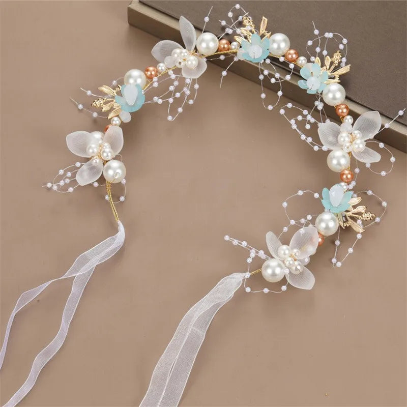 Bohemian Pearl Flower Headband For Girls Wedding Bridal - Smarsty