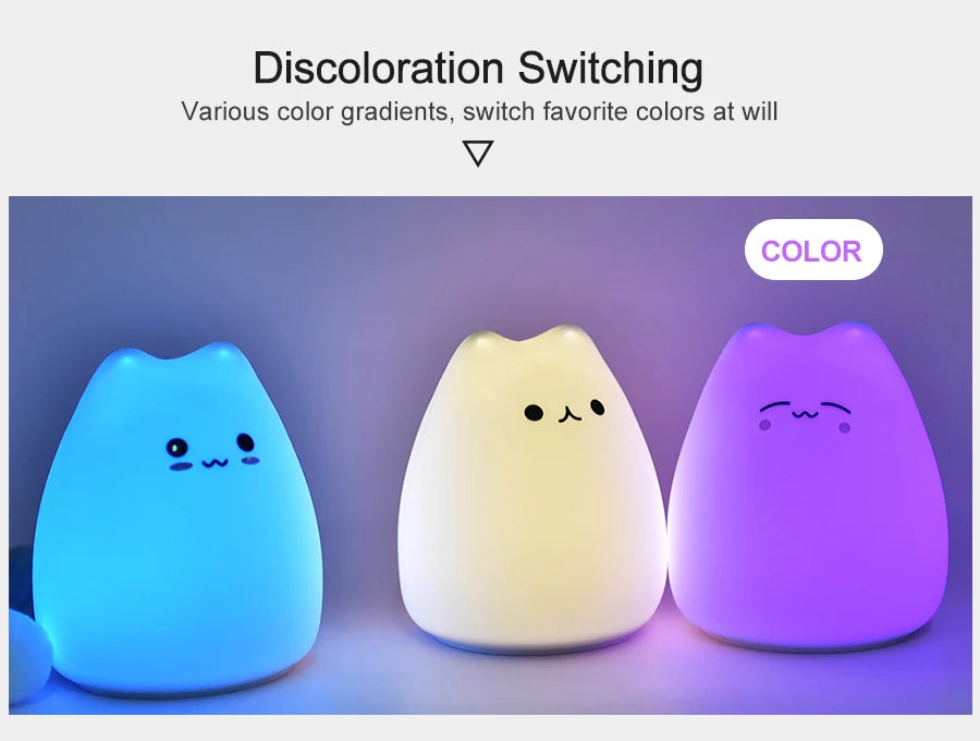 Cute Cat Night Light with Touch Sensor for Kids - Smarsty