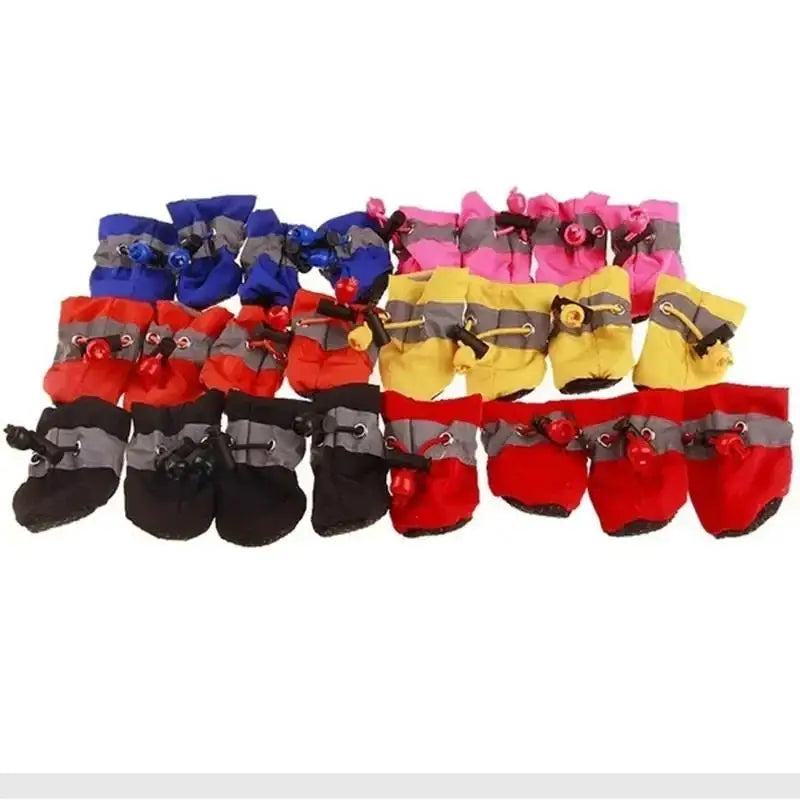 New 4pcs Waterproof Pet Dog Shoes Anti-slip Rain Snow Boot Thick Warm For Small Cats Dogs Puppy Socks Booties - Smarsty