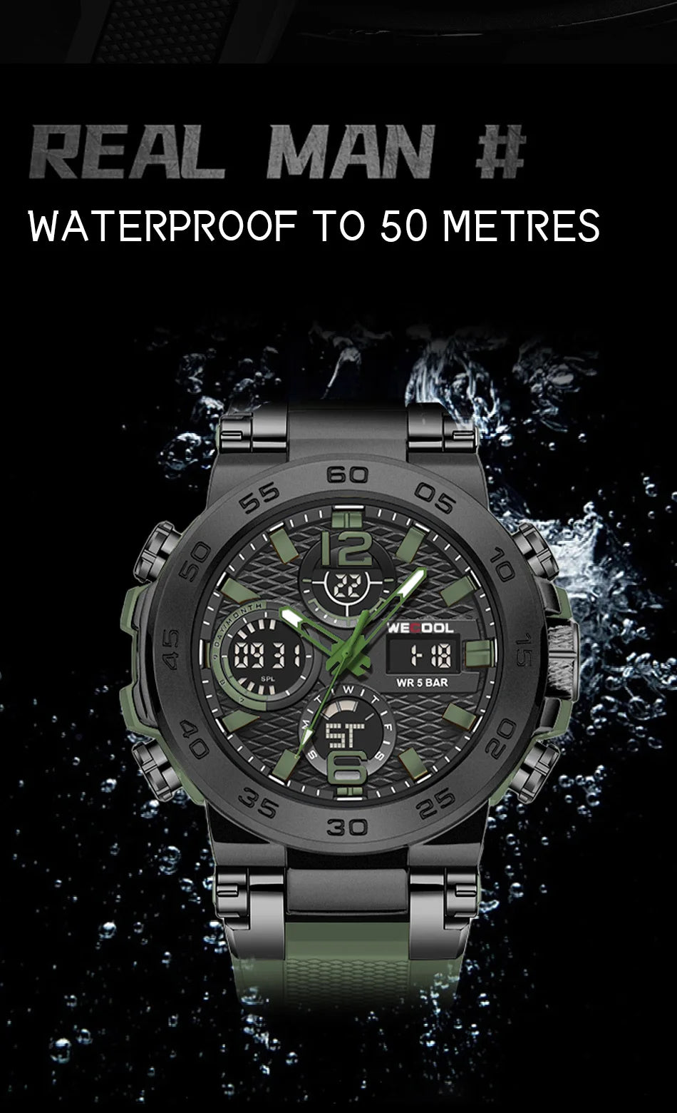 Wecool Waterproof Dual Display Alarm Clock Watch - Smarsty