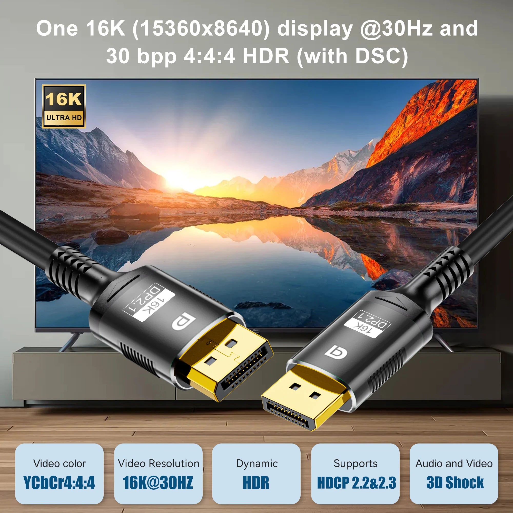 16K DisplayPort 2.1 Cable for High-Speed Gaming - Smarsty