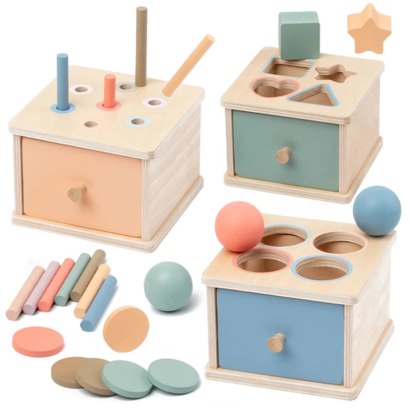 Wooden Color Shape Sorting Toys Drawer Box Busy Board Matching Game Fine Motor Sensory Toys Montessori Learning For Baby Gifts - Smarsty