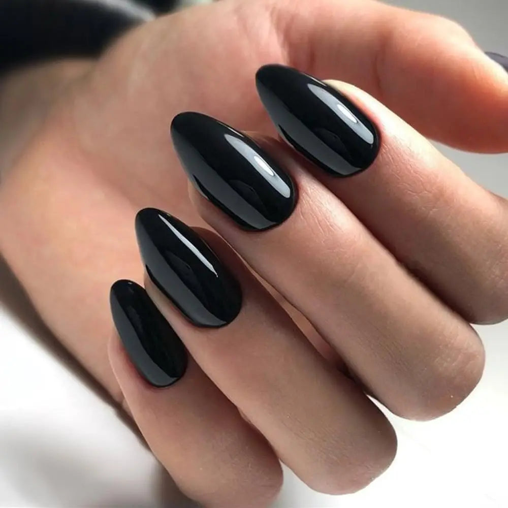 24pcs Press On Nails Black Medium Square Design - Smarsty