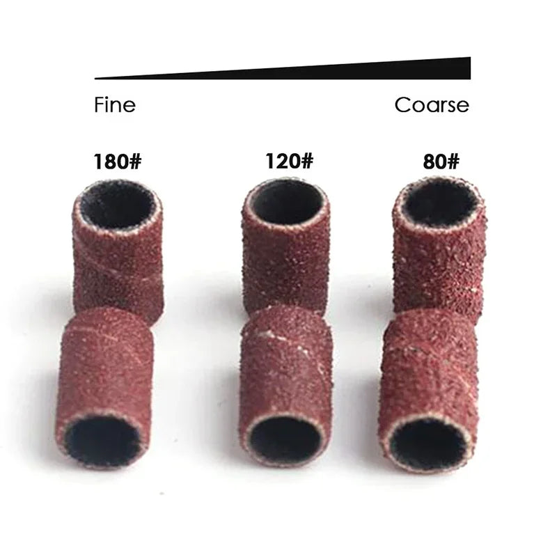 100/50pc Sanding Cap Bands For Electric Manicure Machine 180/120/80 Grit Nail Drill Grinding Bit Files Pedicure Tool