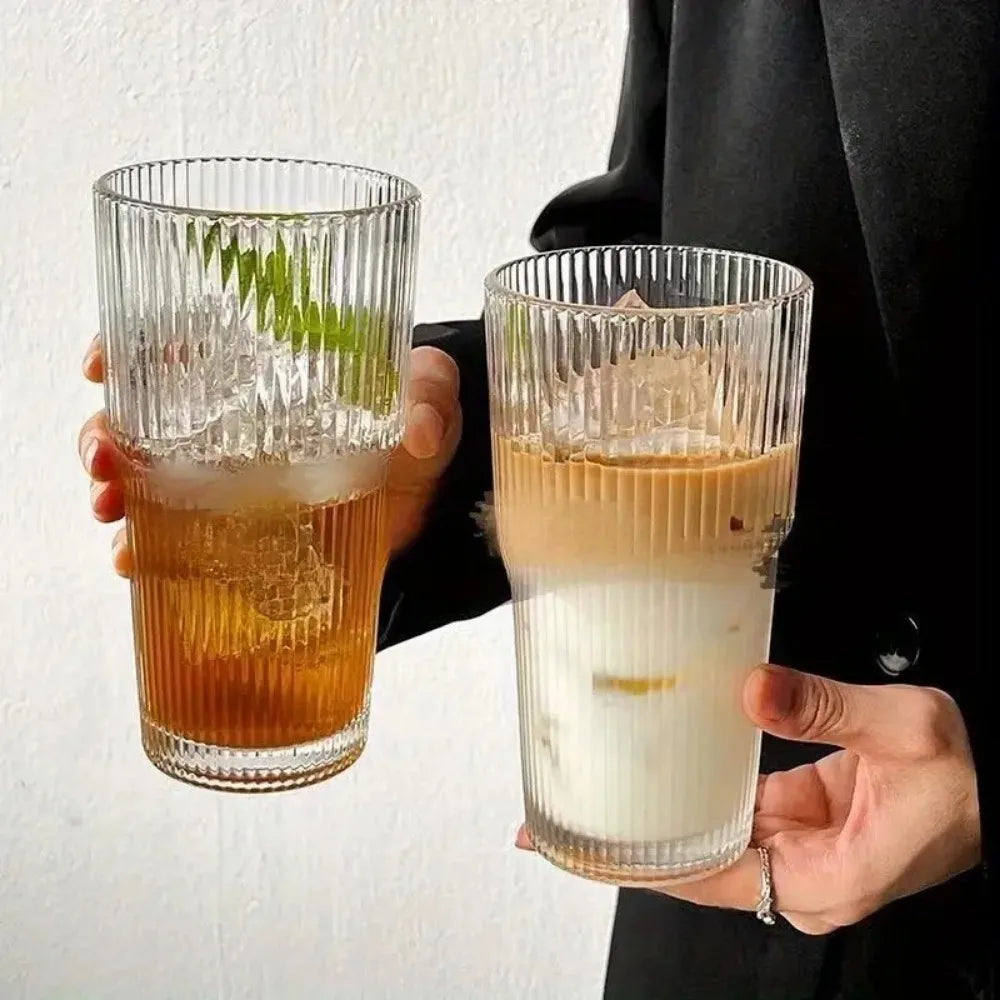 600ml Stripe Glass Cup with Lid and Straw - Smarsty