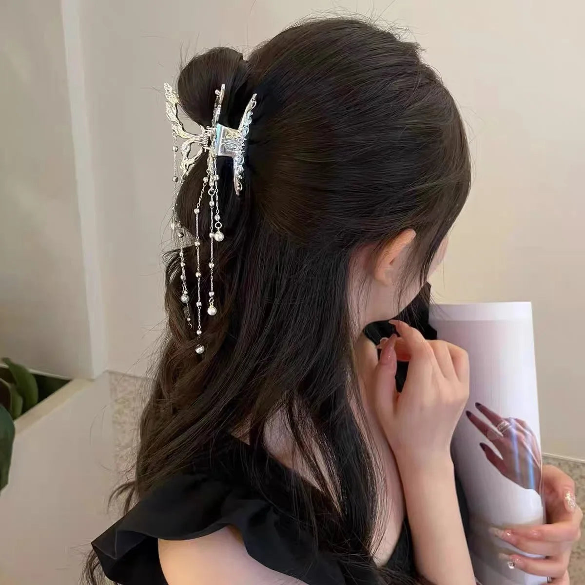Korean Pearl Butterfly Hair Claw Clip For Women Stylish - Smarsty