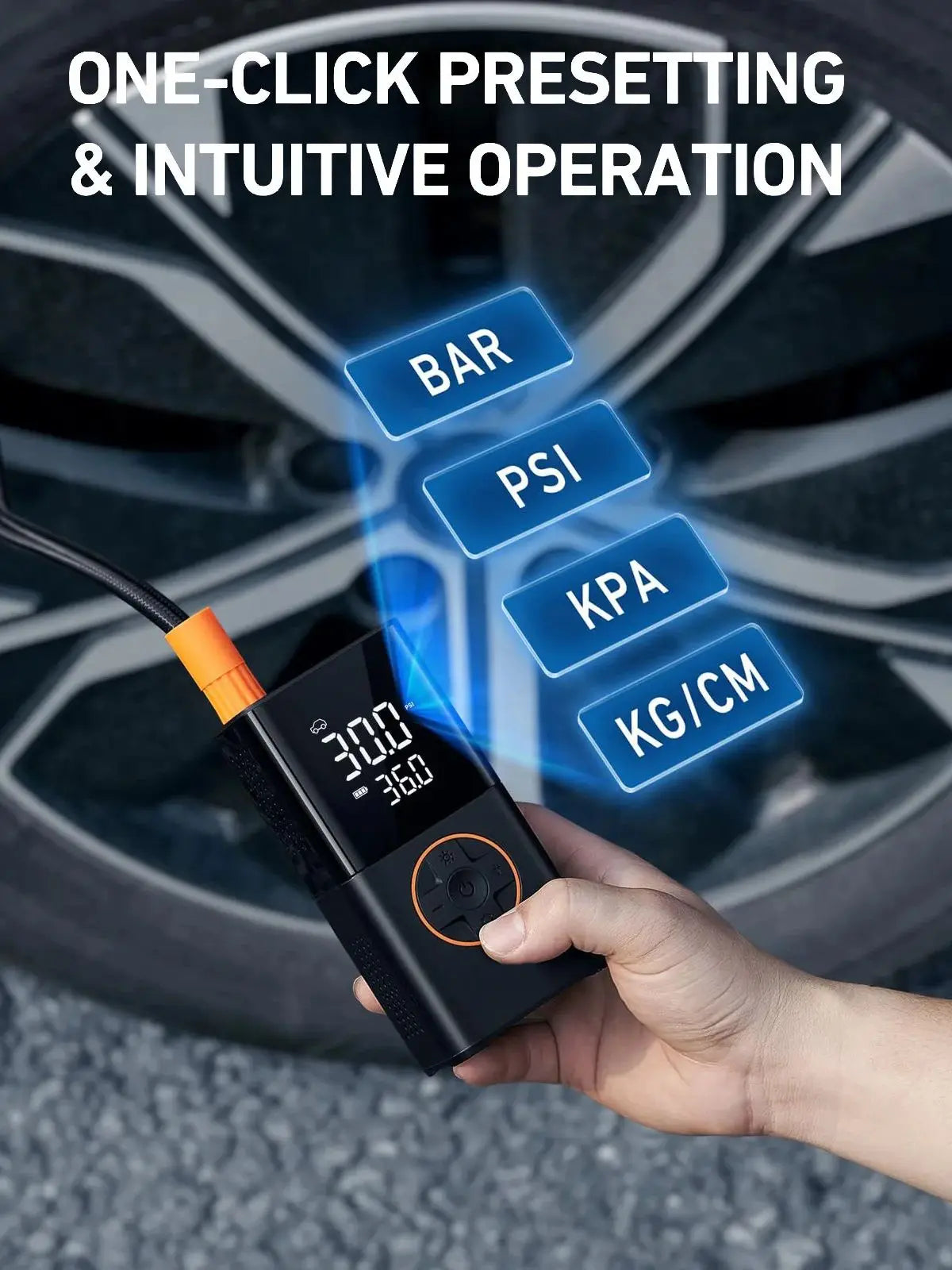 Tire Inflator Portable Air Compressor, 8000mAh Cordless Air Pump for Car Tires, 150 PSI Electric Bike Tire Pump with LED Light