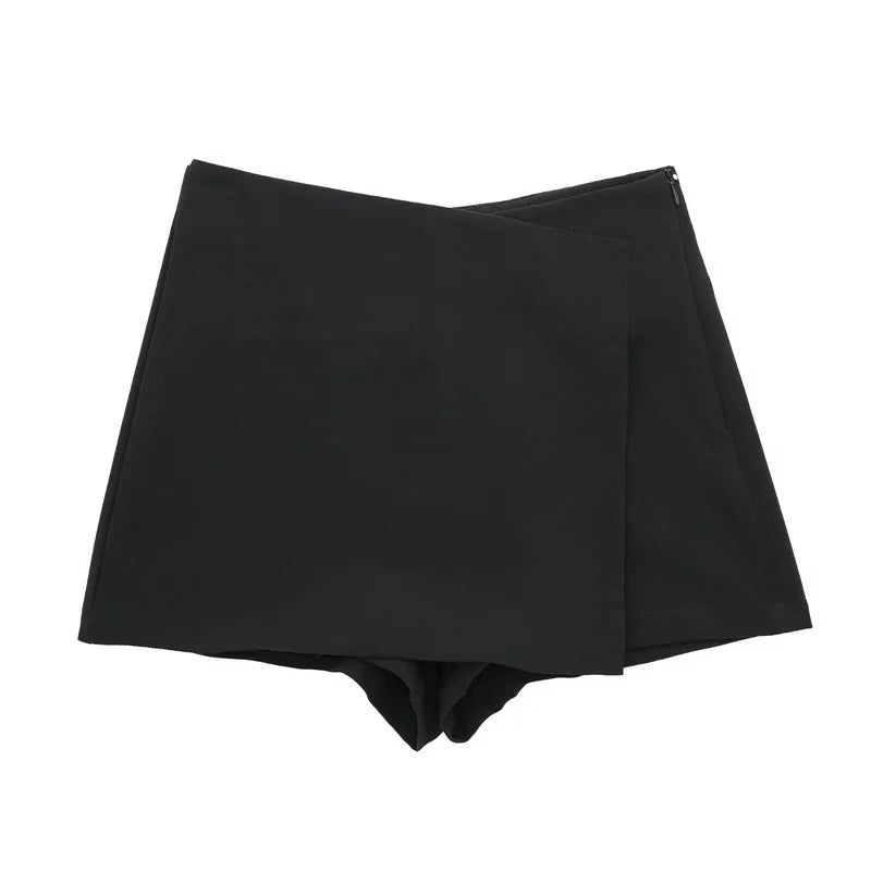 MUJER 2025 Asymmetric Skort For Women Black High Waist Mini Skirt Shorts Women Casual Bermuda Shorts Woman Summer Skirt Shorts - Smarsty