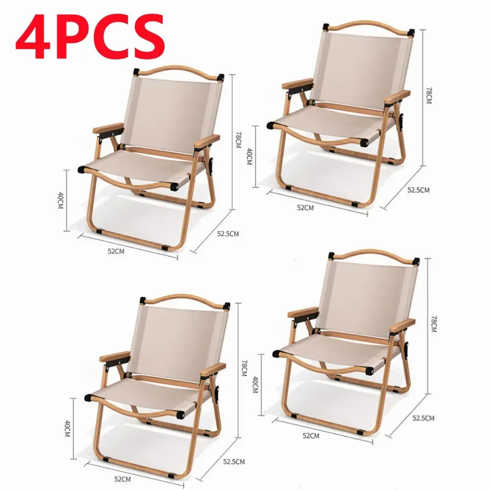 4/2/1PCS-khaki Camping Chair Portable Outdoor Chair Aluminum Alloy Wood Grain Folding Chair Camping Equipment Kermit Chair by Smarsty