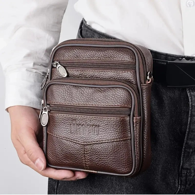 Mens Genuine Leather Crossbody Bag Vertical Multifunctional - Smarsty