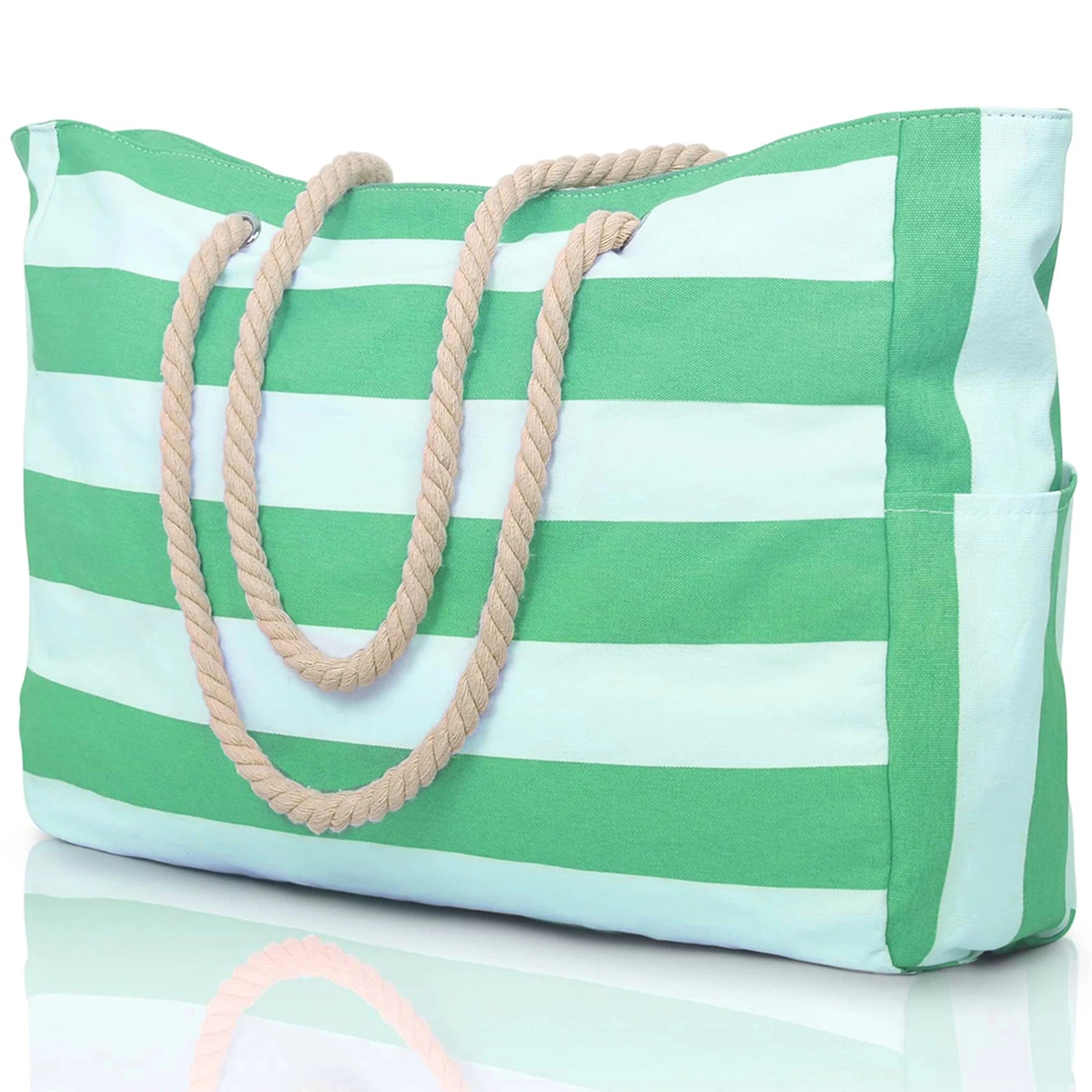 Waterproof Beach Bag Foldable Striped Zipper Outdoor Tote - Smarsty