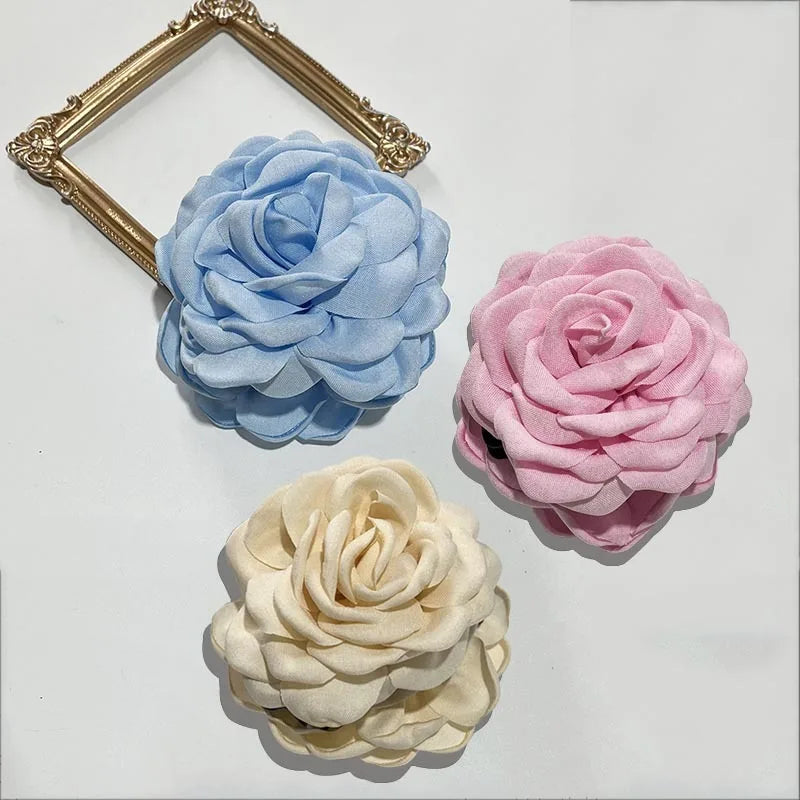 French Fabric Rose Hair Claw Clip Elegant Gift For Women - Smarsty