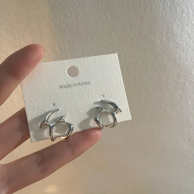 Irregular Liquid Metal Hollow Earrings Lightweight Punk - Smarsty