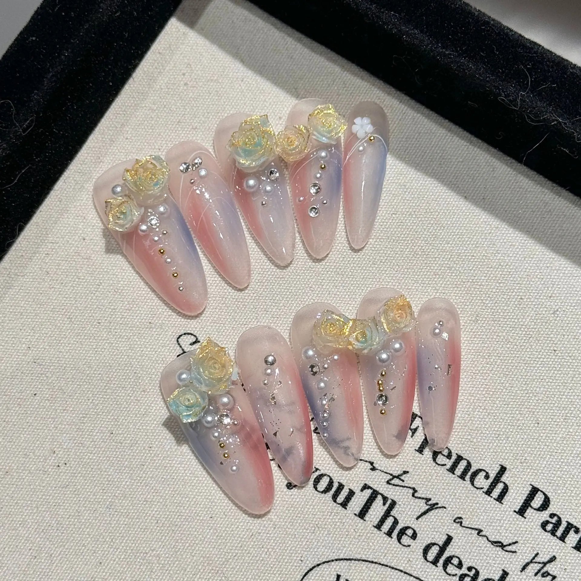 Handmade Press On Nails in Sweet Pink Blue Colors - Smarsty